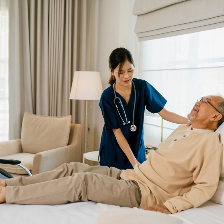 Nurses take care of patients at home.